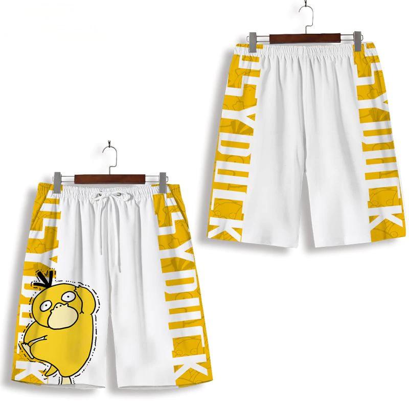 Japanese Anime Cartoon Psyduck Muay Thai Kickboxing Training Shorts Print Martial Art Boxer Unisex Men Women Kid Fighting Fitness Sport Gym Workout