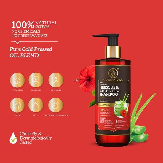 KHADI NATURAL Шампунь Гибискус и Алоэ Вера с Ритхой и Амлой Без сульфатов и парабенов - Сила растений, 1 шт.