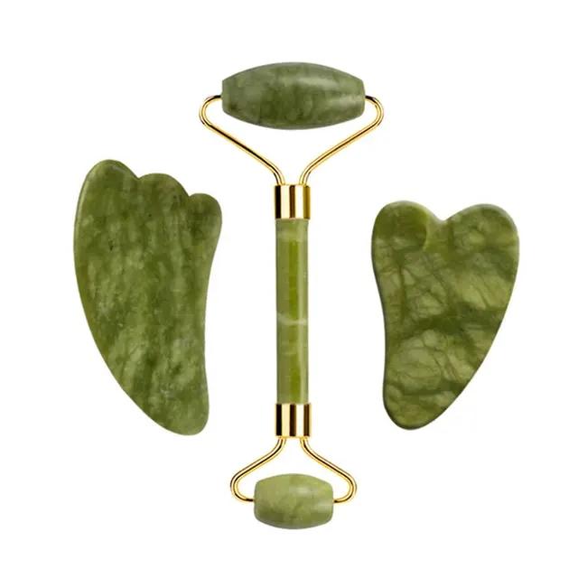 Natural Green Jade Roller Gua Sha Set Scraping Facial Massage Lifting Anti-Wrinkle Gouache Scraper Jade Massager Skin Care Tools