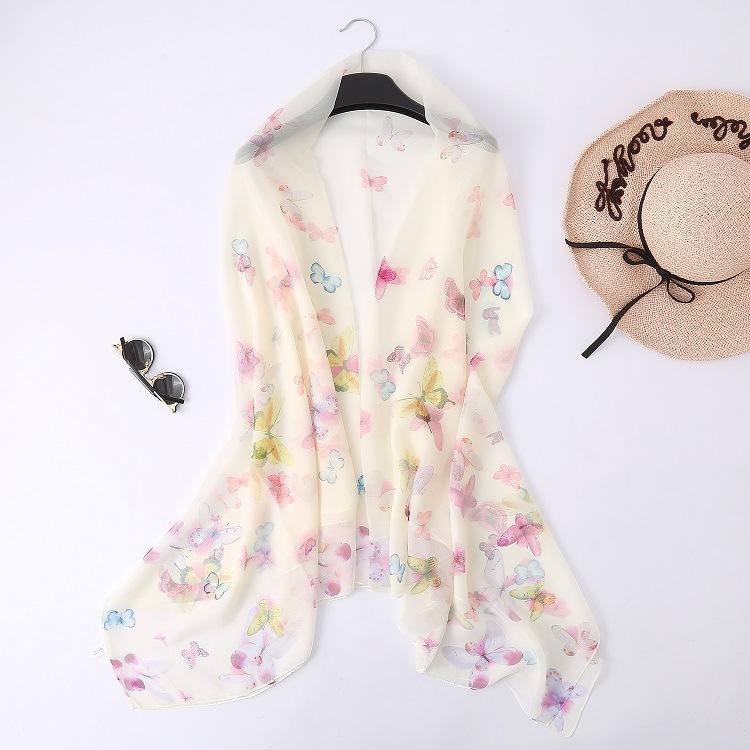 Korean Version of Summer Sun Protection Beach Towel Color Butterfly Printed Soft Yarn Scarf Women's Long Shawl Scarf