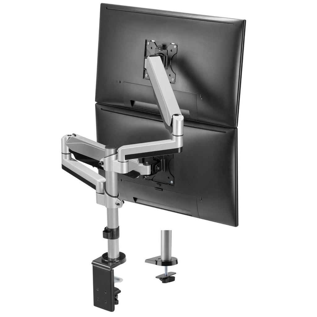 AVLT Dual Monitor Arm, Top and Bottom, Supports 13-27 Inch Monitors, Flat and Curved, Gas Spring, Full Motion Height Adjustment, VESA Compatible,