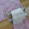 Used Kimono single single 4 small pattern pink cherry blossom floral pattern yukata half-width obi autumn leaves