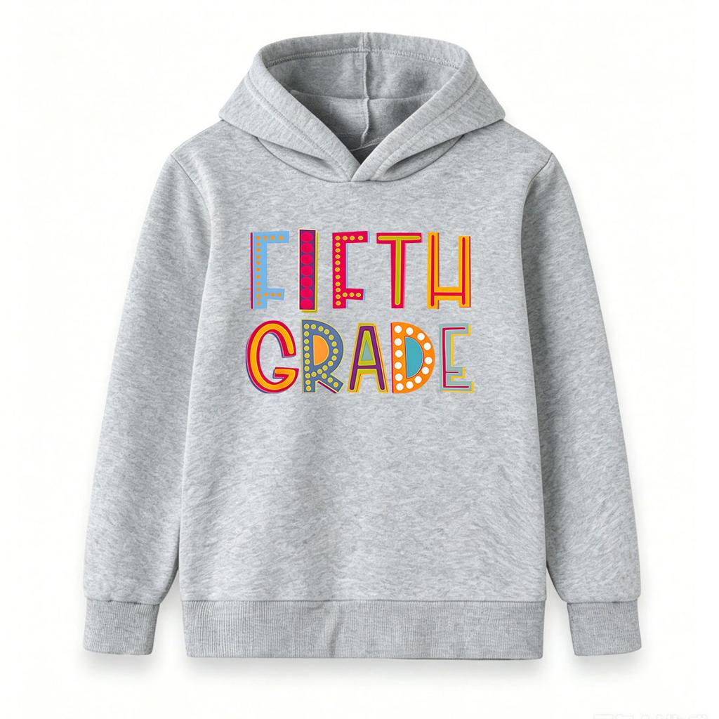 Kids Boys Girls Hoodie Pullover Sweatshirt, Funny Colorful Fifth Grade Letter Print Casual Long Sleeve Hooded Top for Back to School Daily Wear