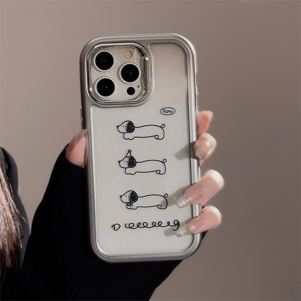 ins electroplated dog iPhone 15 Pro Max Apple phone case 14 acrylic 16 compatible 13 simple lines