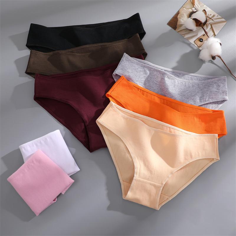 FINETOO Mid-waist Cotton Panty For Women Sexy Solid Color Lingerie Soft and Breathable Underwear