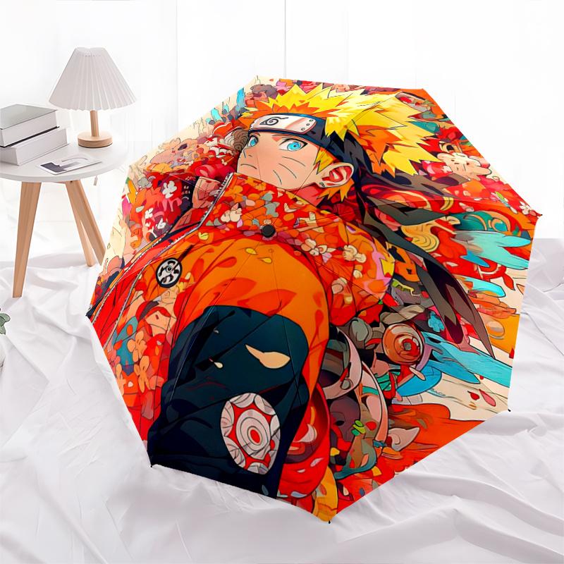 1pc Flaming Orange Naruto Fully Automatic Folding Portable Umbrella, 8 Iron Frames, Three-Fold Design, Suitable for All Seasons, Suitable for Out