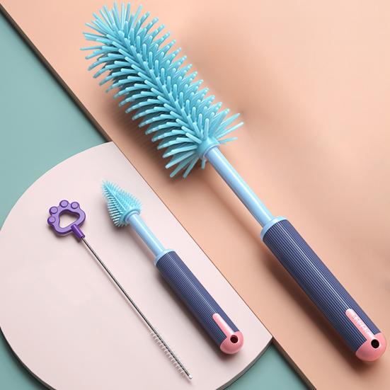 3 шт./комплект Щетка для бутылочек Съемная мягкая силиконовая головка Инструмент для чистки детской посуды Нескользящая ручка Щетка для бутылочек