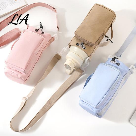Universal Glass Cup Holder Crossbody Water Carrier, Wear-resistant Protective Sleeve with Phone Pocket, Drawstring Adjustable Strap Closure