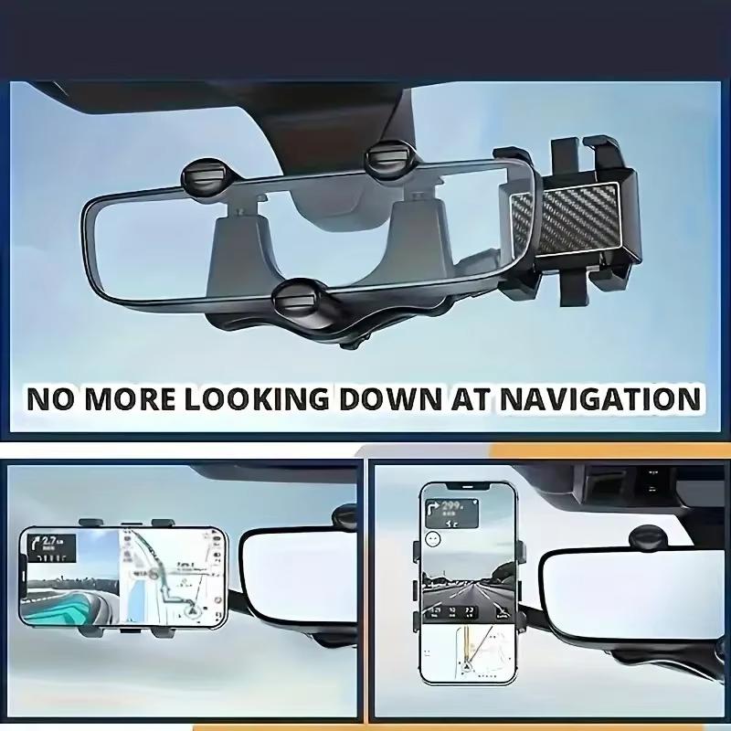 Car Rearview Mirror Phone Holder 360° Retractable Rotatable Cell Phone Holder Clip Mobile Phone GPS Support Phone Mount Stand