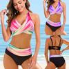 Women's Fashion Split High Waist Printed Bikini With Bra Pads And No Steel Bra Swimsuit