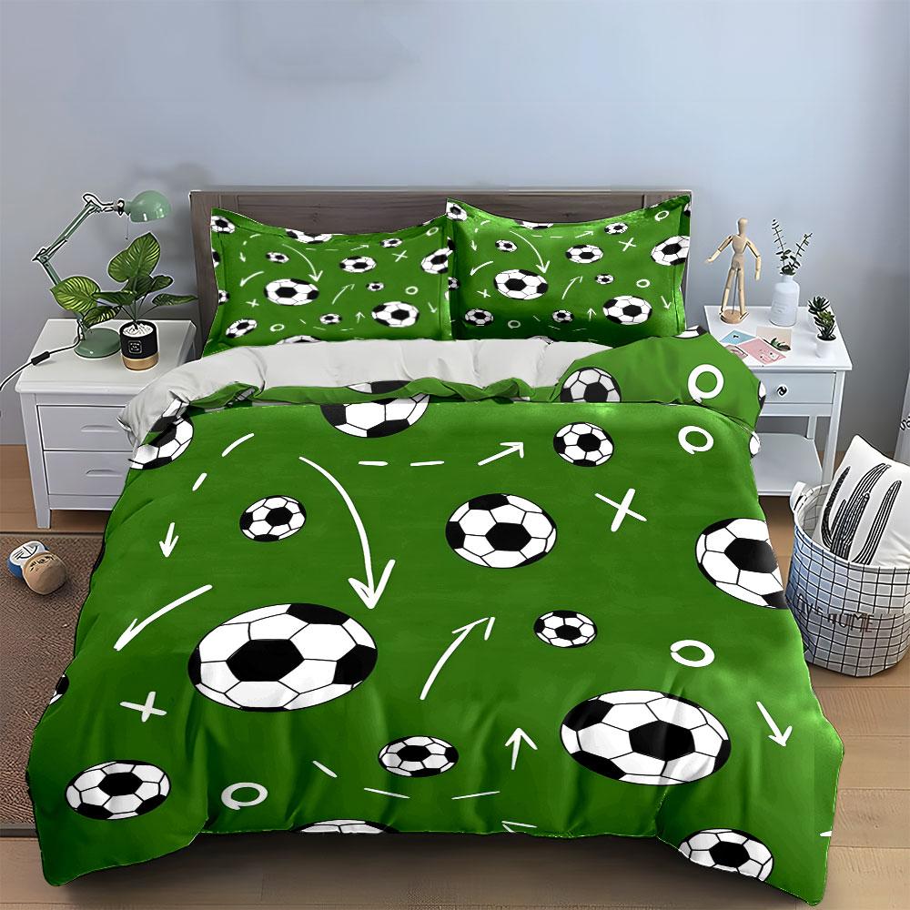 Soccer Pattern Green Design Bedding Duvet Cover Set (1*Duvet Cover 2*Pillowcases, without duvet insert)