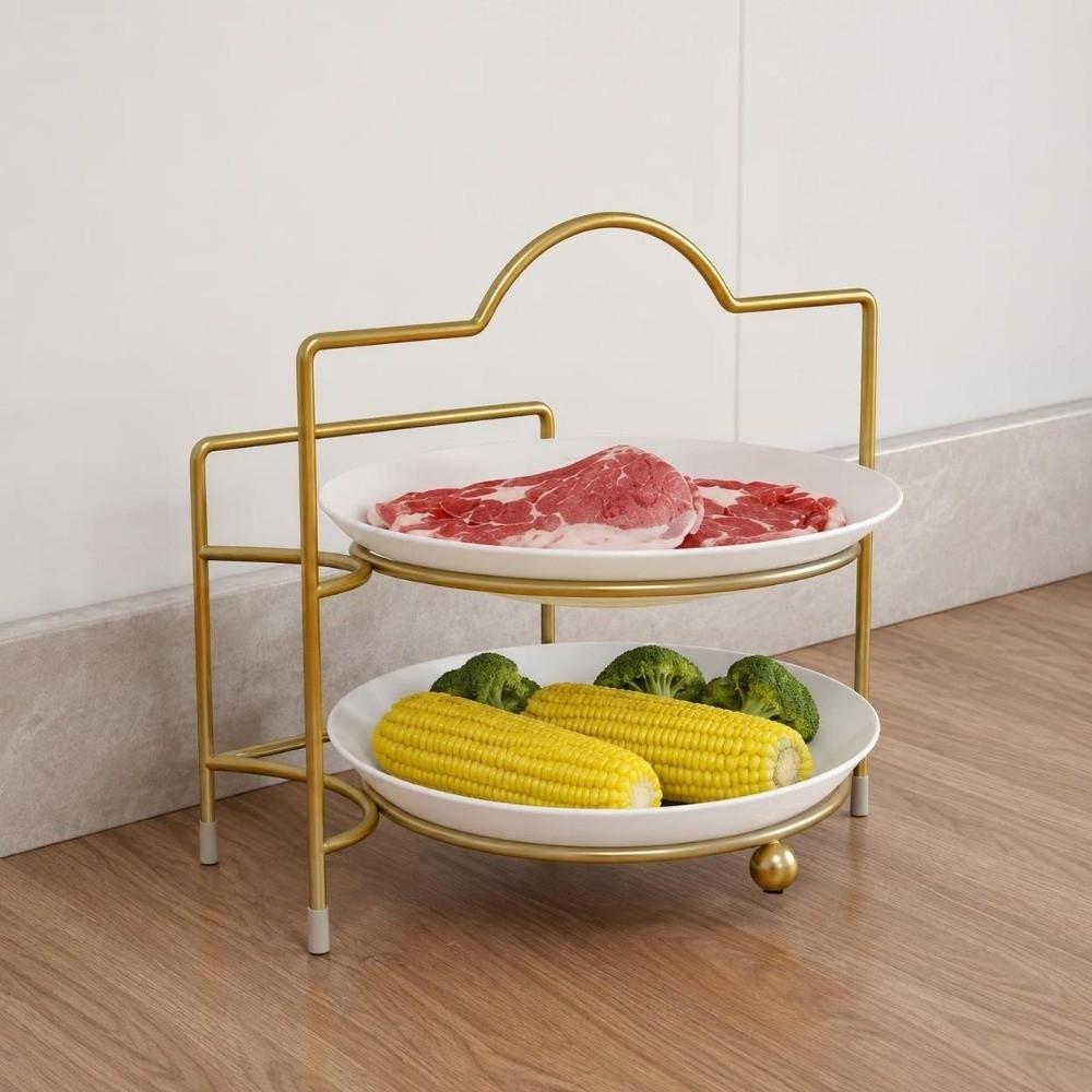 Double Layer Kitchen Prep Rack Floor Standing Kitchen Storage Shelf Preparation Dish Rack Kitchen