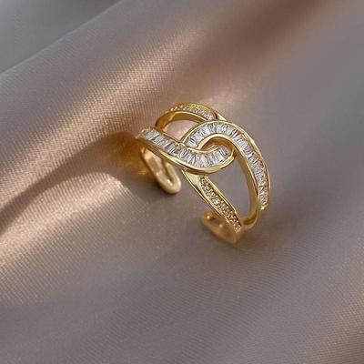 Изысканное кольцо с пряжкой-подковой: Роскошный циркон, регулируемый, модный дизайн