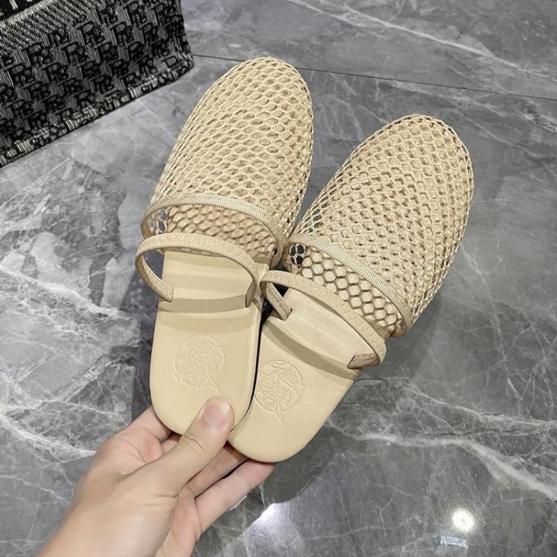 Сандалии с плоским дном и сетчатой отделкой, женские модные удобные тапочки с двумя носками