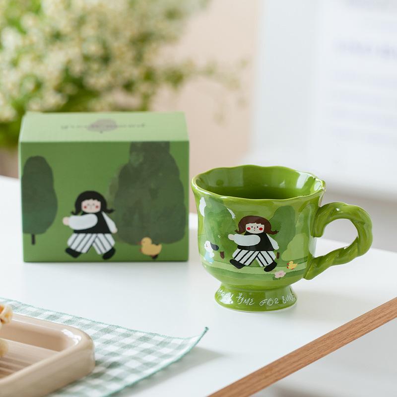 Cute Girl Water Cup Household Special Beautiful Cup Office Ceramic Cup Exquisite Breakfast Cup