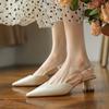 2025 Women's Mid Heel Sandals Pointed Women's Stiletto High Heels Bareback Casual Slippers Wedding Bride Sandalias Mujer