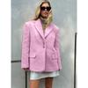 Women Pink Woolen Lapel Blazer Coat Fashion Elegant Long Sleeves Pocket Single Breast Overcoat Female High Street Outwear