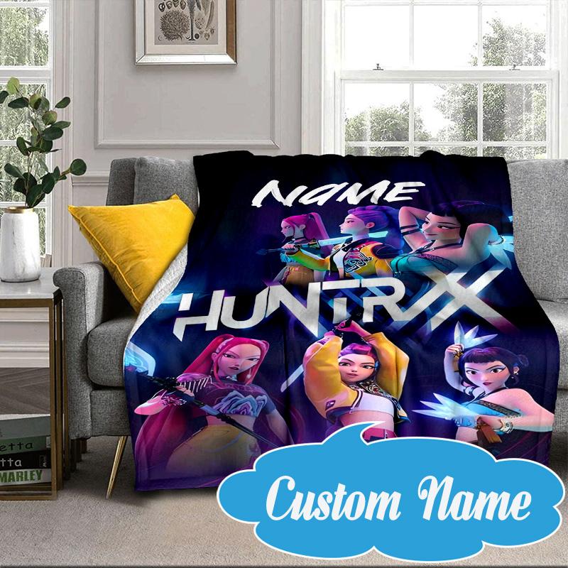 Custom Name Neon Future Heroes KPop Blanket bed sofa Blanket Flannel Blanket for Camping, Hiking, Picnic Essentials,gift for Fan family