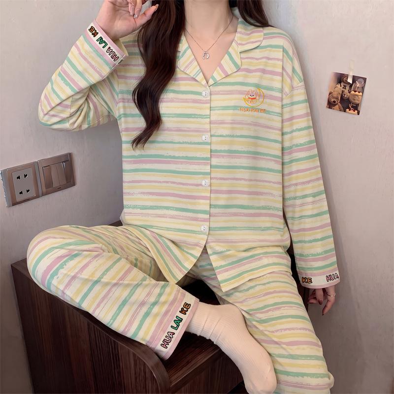 Japanese and Korean style cartoon cute pet pajamas women's autumn new imitation cotton thin loose loungewear long-sleeved two-piece set