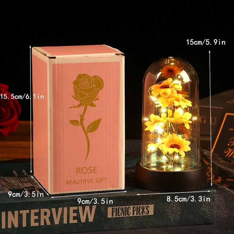 Sunflower Preserved Flower Night Light Lampshade - Acrylic Cover Gift for Mother's and Teacher's Day.