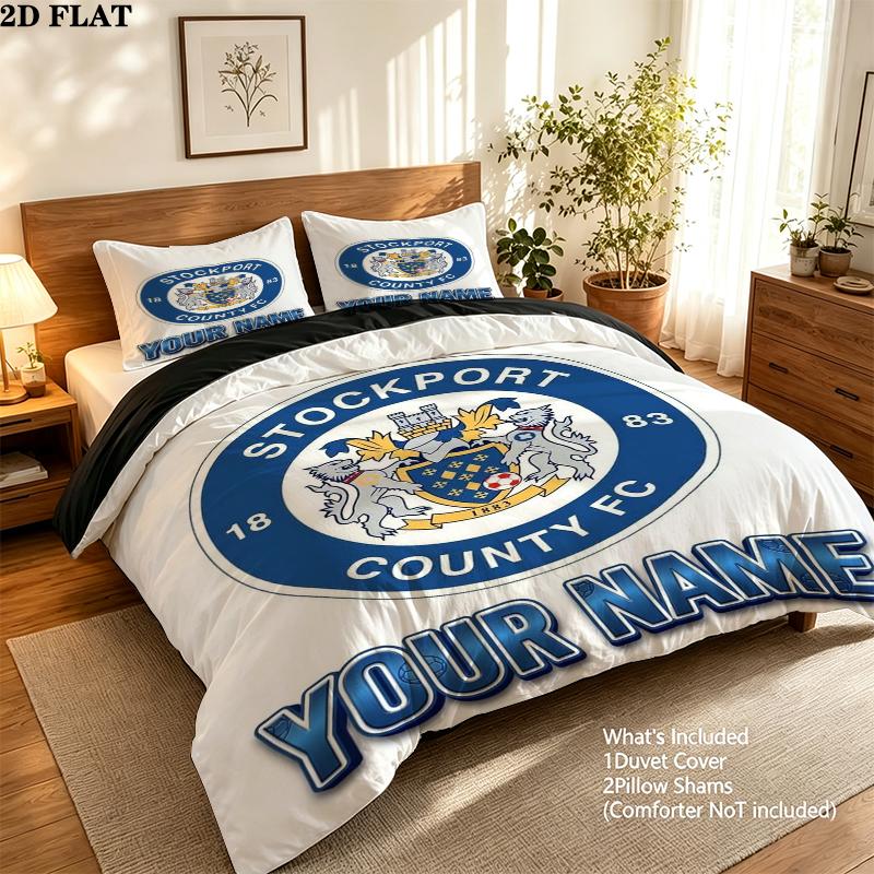 Custom Name Stockport County Pattern Bedding uilt Set uilt Cover Pillowcase Home Decoration Birthday Gift(1*duvet cover + 2*pillowcase without core)