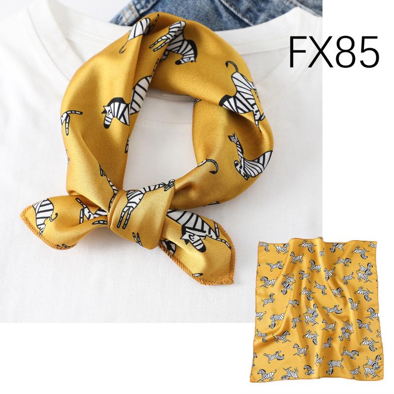 New Small Square Scarf for Women, Printed Silk Scarf, Decorative Neckerchief, Cartoon Animal Plaid Striped Scarf
