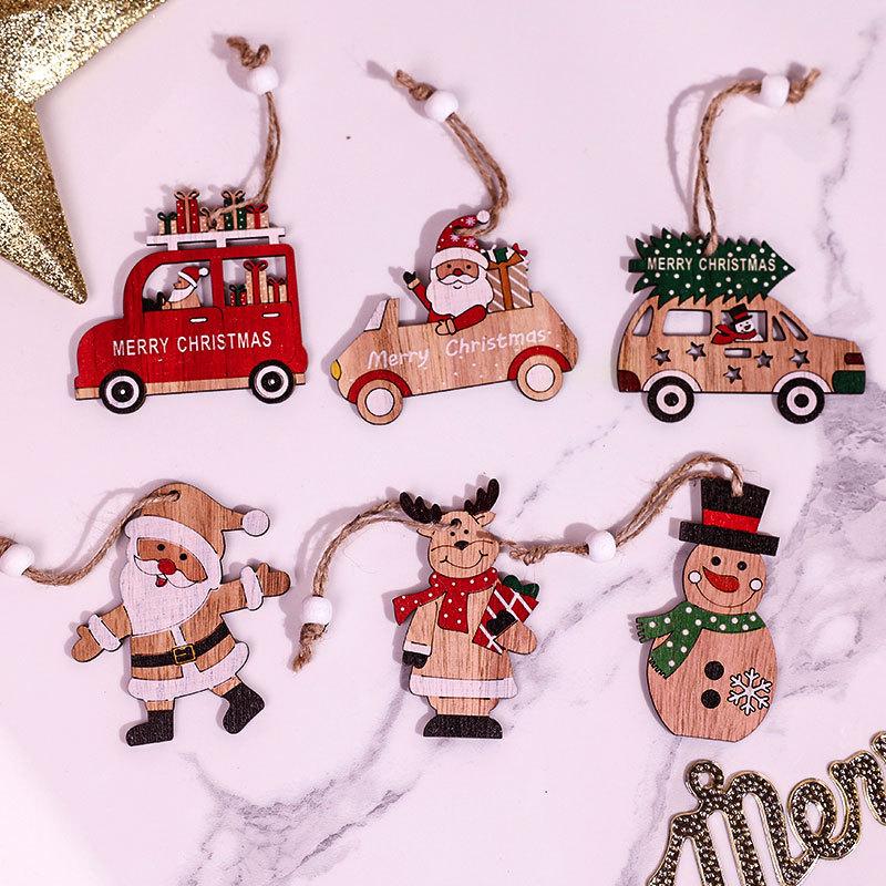 Красочные рождественские деревянные подвески подарочная коробка автомобиль Санта-Клаус подвеска Рождественская елка подвеска подарок