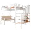 Bunk Bed (140 x 200) with Stable Metal Frame, Removable Upholstered Sofa, Storage Space and Safety Staircase. Suitable for Children and Adults White