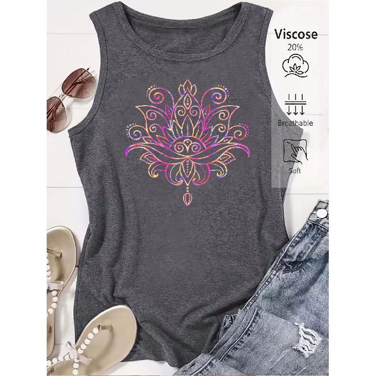 Elegant Vest for Women Colorful Lotus Mandala Print Casual Loose Summer Vest Fashionable and elegant tops for commuting, vacation, and everyday wear,