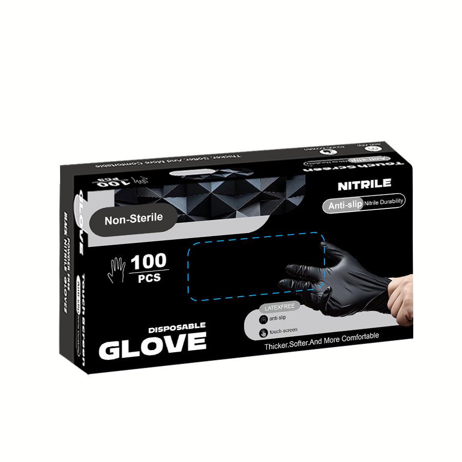 Высокоэластичные черные нитриловые перчатки - Одноразовые, Защитные, Без латекса