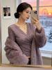 Женский топ Pure Desire, приталенный, фиолетовый, с кружевной отделкой и подвеской-крестом, с бархатными деталями, с длинным рукавом, для осени и зимы