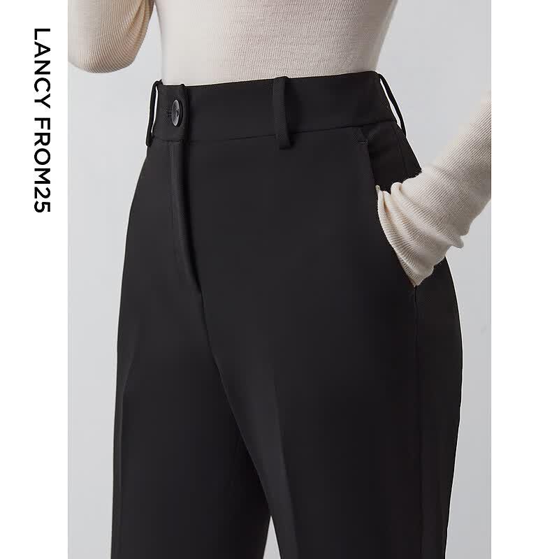LANCY Straight-Leg Cropped High-Waist Suit Pants