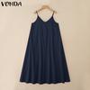 VONDA Женское повседневное платье на бретелях без рукавов с оборками, свободное, А-силуэта, длинное