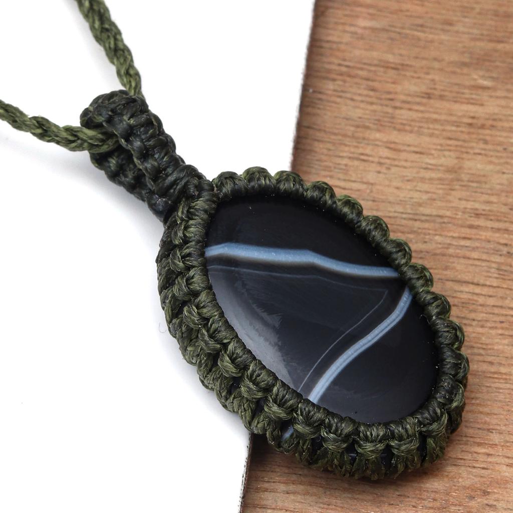 Серый Ботсванский агат драгоценный камень Holloween Gifted Jewelry Macrame Ожерелье 20-32 дюйма