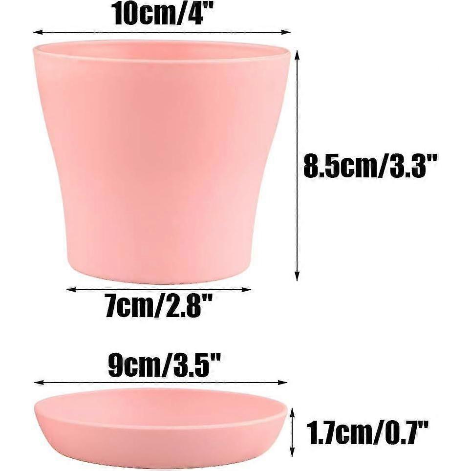 8 Pcs 10cm Small Colorful Plant Pots Plastic Flower Pots Indoor Plants Pots For Office Home With Pallet/trays, 8 Colors