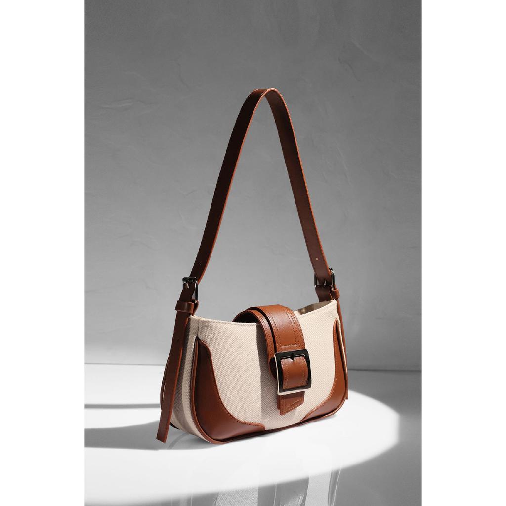 Black Linen Buckle Hand And Shoulder Bag