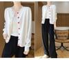 Women's 100% Wool Loose Knit Cardigan with Heart Buttons - Sweet Style Round Neck Sweater for Autumn/Winter