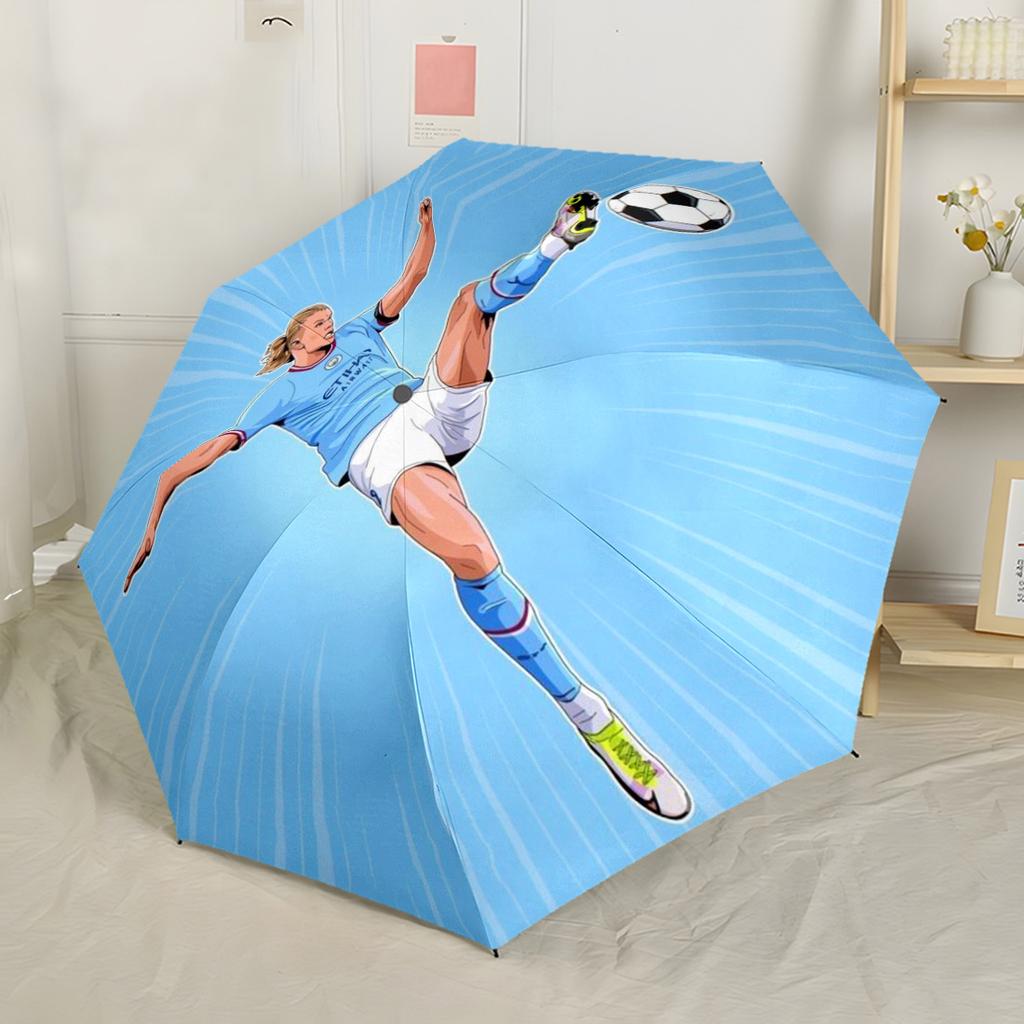 Soccer Player Action Outdoor Automatic Umbrella Sturdy 8-Rib Shaft Foldable Design All-Season Umbrella for Travel Compact Folding Umbrella