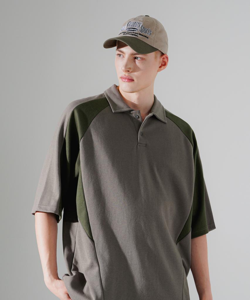 EZKATON Contrast Track Collar Short Sleeve T-Shirt Cement Shst6700