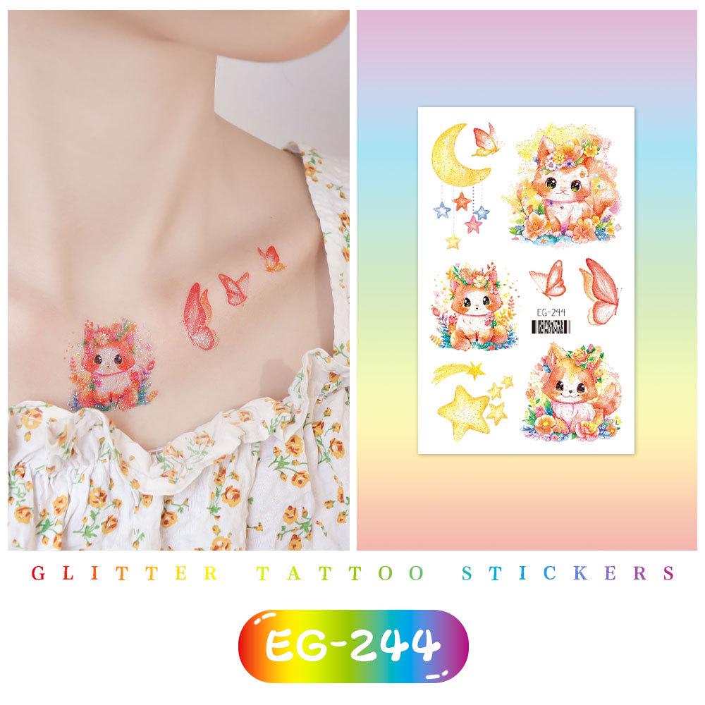 Красочные милые мультяшные животные блестящие татуировки наклейки для детей