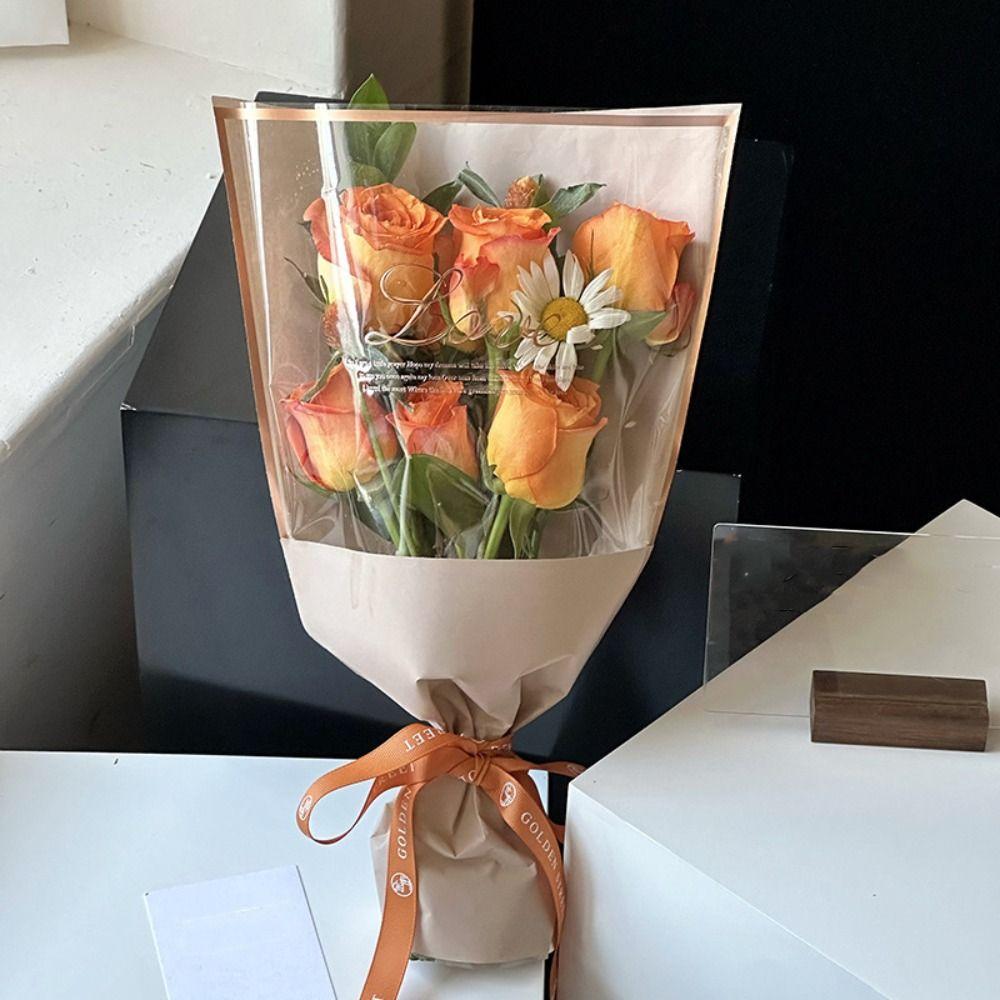 20PCS Transparent Flower Packaging Bag Kraft Paper Flower Paper Bag Valentine's Day Gift