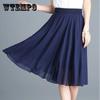 65cm Women Vintage Elegant Floral Dress High Waist A-line Chiffon Skirt Mid-length Ruffled Chiffon Skirt