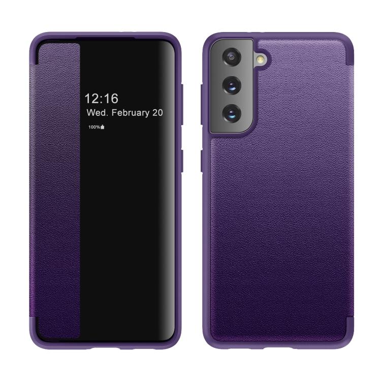 Для Samsung Galaxy S21 5G Магнитный боковой вид окна противоударный горизонтальный флип кожаный чехол