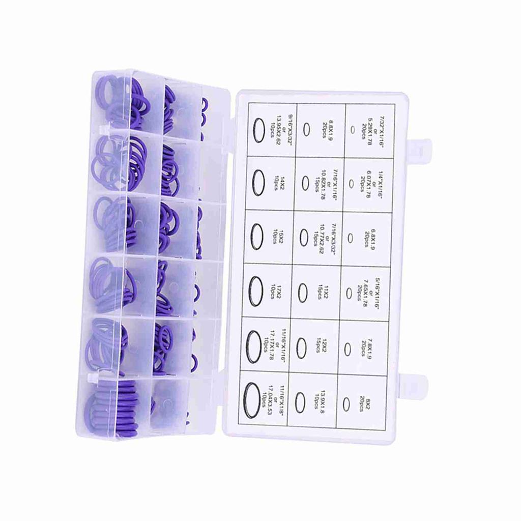 270 шт. Ассорти из резиновых уплотнений для автомобильного компрессора кондиционера, резиновых шайб, фиолетовых уплотнений