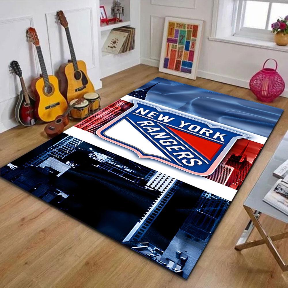 Ковер с узором в виде логотипа New York Rangers и силуэта города, нескользящий коврик, подходит для диванов в гостиной и спальне