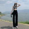 Womens High Waist Straight Leg Cargo Pants Loose Fit Wide Trousers