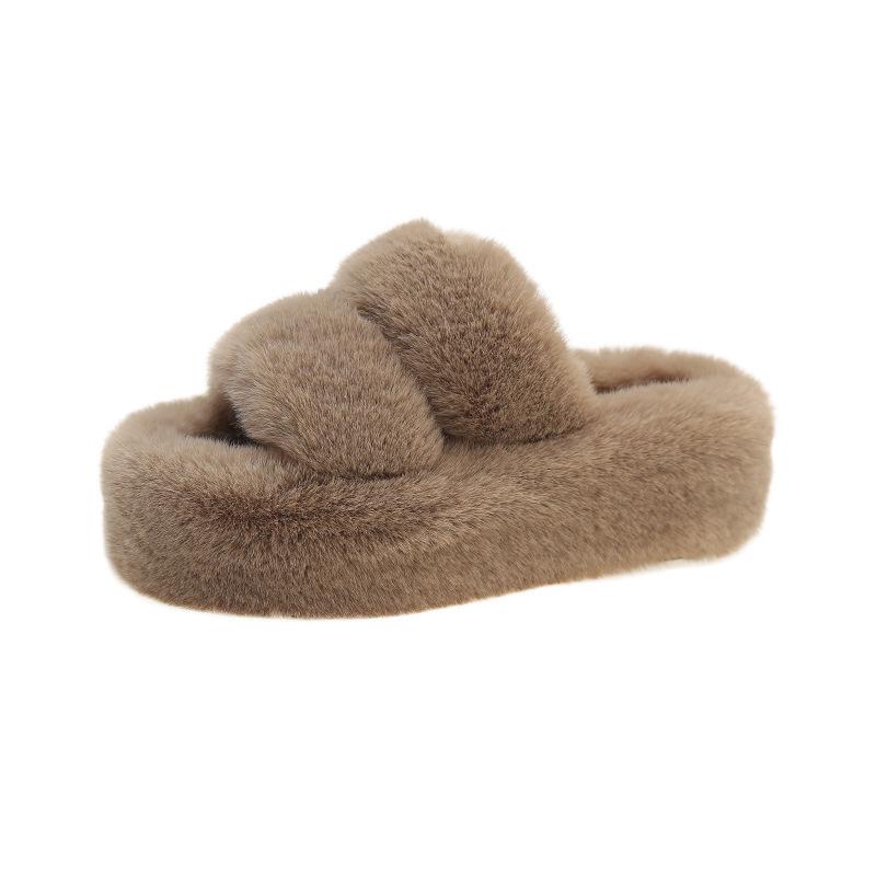 Fashion New Autumn and Winter Platform Thick Bottom Fluffy Slippers Women Wear Flat Warm Cotton Slippers P774