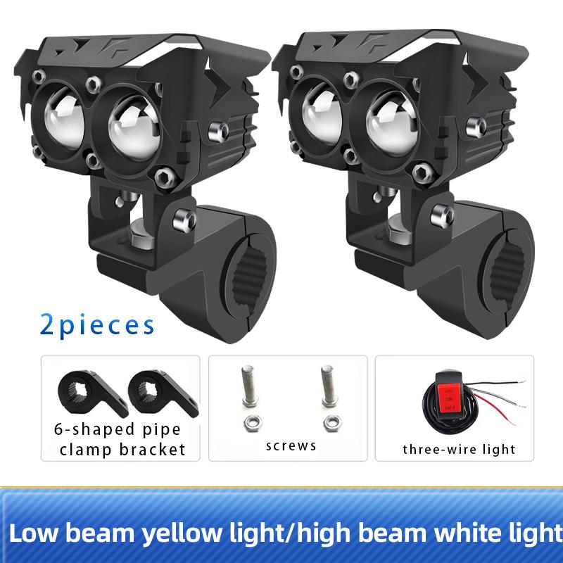 Мотоциклетный светодиодный прожектор с линзами, двойные линзы, вспомогательная фара, противотуманная фара для бездорожья, квадроцикла, белый, желтый, дальний/ближний свет, мини-фара дальнего света