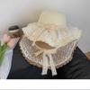 Summer, Beach Outdoor, Straw Hat, Lace Bow, Sunshade, Sun Hat, UV Protection, Sun Grass Hat, Women