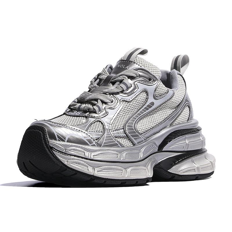 Новая платформа маффин двухслойные папины кроссовки женские маленькие повседневные туфли кроссовки серебристые женские туфли